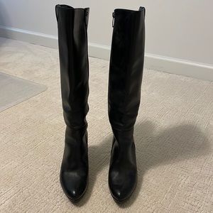 Black leather tall boots with wide calf shaft. 6.5 M. German made. EUC